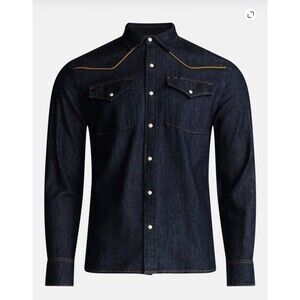 Kacey Lee Men’s Western Denim Shirt L Dark Wash Snap Button 100% Cotton New